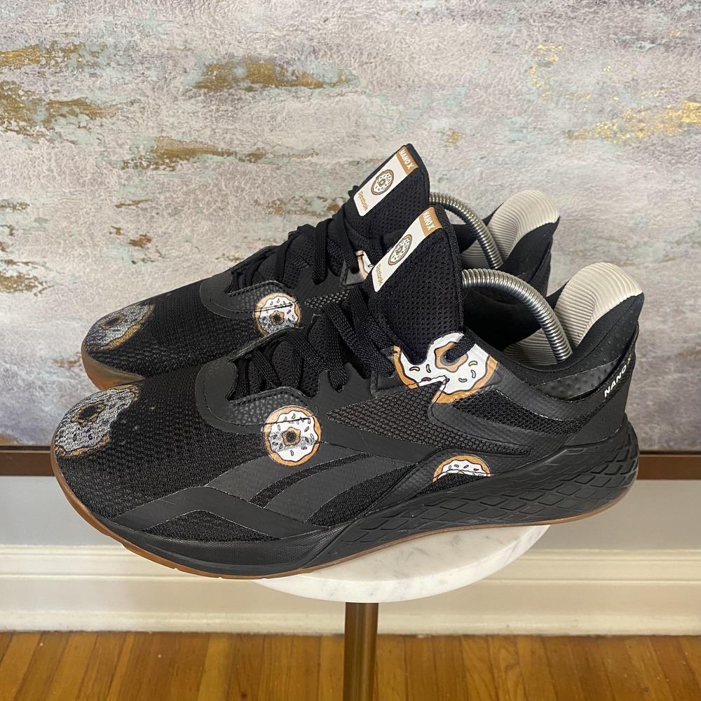 Reebok Nano X Shoes Mens Size 10 Black Low Top Donut Theme Training Gym Sneakers